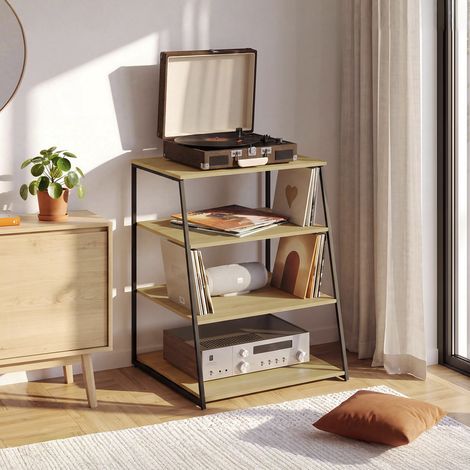 Mueble para equipo de alta fidelidad, soporte para tocadiscos, altavoces y discos de vinilo de 60 cm &lt&gt, estantería de 4 (1/5)