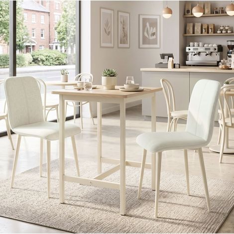 Esszimmerstuhl 2er-Set 47/60/64 cm in Leinenoptik, Creme, gepolstert (1/5)
