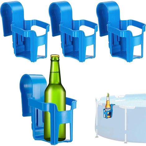 Porte Gobelet Piscine - 4 Pièces - Plastique Bleu - Support Boisson Amovible - Pour Bord De Piscine Et Spa - Diamètre 5cm (1/5)