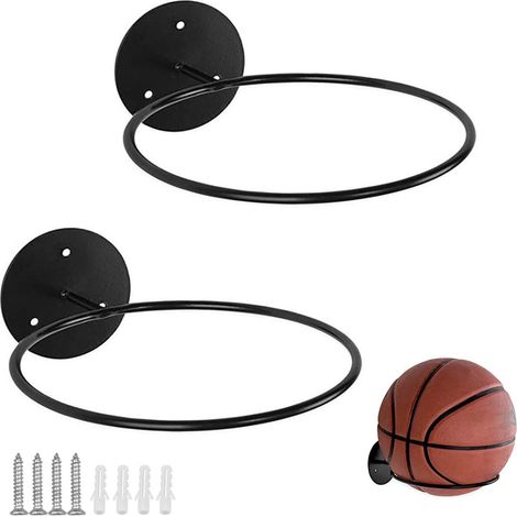 Support Mural pour Ballon, 2 Pièces Porte-Ballon de Rangement, Support de Basket Mural avec vis pour Rugby, Football, Volleyball, Basketball, Noir (1/5)