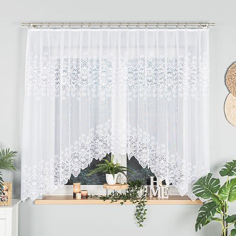 CELINA - Tenda jacquard pronta all'uso con taglio in basso - 300x160 cm - bianco (1/5)