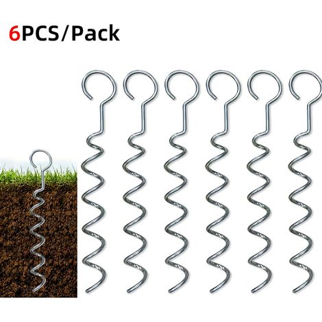 Lot de 6 piquets d'ancrage spiralés à ressort, pour tentes et clôtures de jardin (1/5)