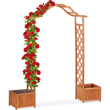 Relaxdays – Jardinière pergola en bois traité avec 2 bacs à fleurs – Dimensions 209 x 181 x 60 cm – Pour plantes grimpantes et ornementales – Couleur orange (1/5)
