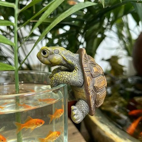 Mini Tortue Deko Jardin, Statue Tortue pour Petit Bassin, Ornement Extérieur Résistant aux Intempéries pour Bassin Balcon Terrasse (Tortue Grimpeuse) (1/5)