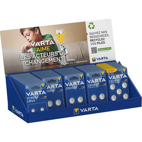 Möbeltheke mit 100 passenden Blisterpackungen Elektronikbatterien - Varta