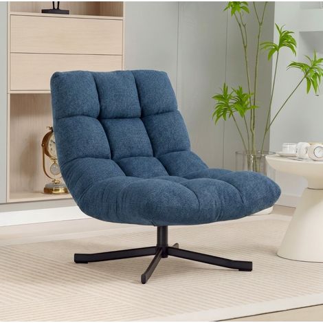 Poltrona girevole 95 x 75 x 90 cm senza braccioli in poliestere blu scuro OKMYHOME (1/5)