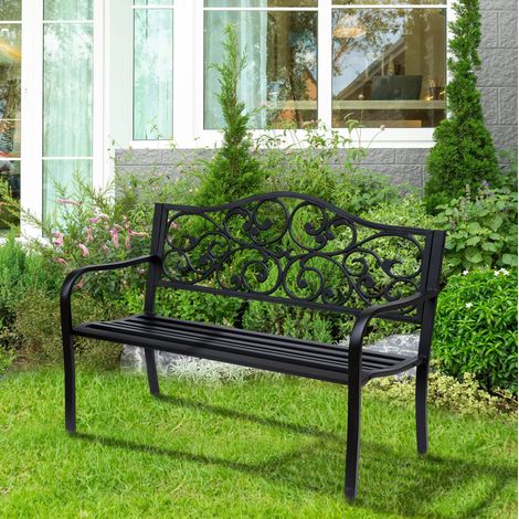 muebles jardín banco 3 plazas acero negro OKMYHOME (1/4)