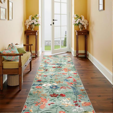 Vert Tapis de Couloir 60x240cm Fleur Chambre Enfant Rug (1/5)