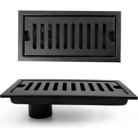 Siphon de sol rectangulaire 20 x 10 cm – Acier inoxydable, clapet anti-retour – Double filtration pour cuisines et salles de bains