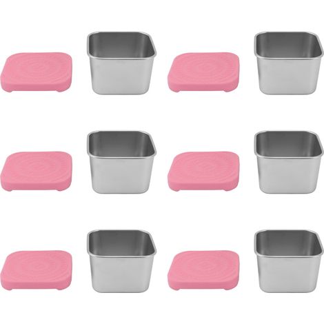6-teiliges Set auslaufsicherer Saucenbecher aus Edelstahl 304, ideal für Salate, Picknicks und Reisen, rosa Farbe (1/5)
