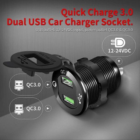 Chargeur double USB 12 volts (1 unité) pour voiture, bateau, camping-car, quad, bus ou camion. (1/4)