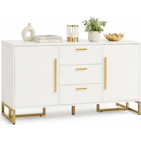 ELVMI Credenza con 2 Ante 3 Cassetti e Ripiani Regolabili per Soggiorno Sala da Pranzo e Cucina in MDF Bianca 145x40x75 cm (1/5)
