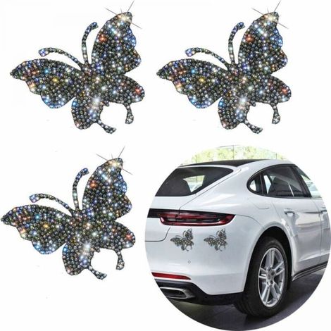 (5X7cm) 3 adesivi per auto in cristallo, adesivi per auto con strass di cristallo a forma di farfalla, decorazioni per auto, accessori con strass per paraurti e finestrini. (1/5)