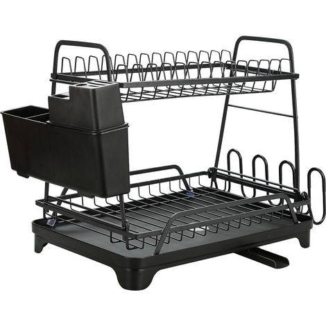 Geschirrtrockengestell aus Edelstahl, 2-stöckig, großes Fassungsvermögen, mit Besteckhalter und Tassenhalterung