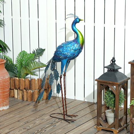 Statue de paon de jardin décoration jardin extérieure en métal résister aux éléments 40 x 43 x 83 cm multicolore