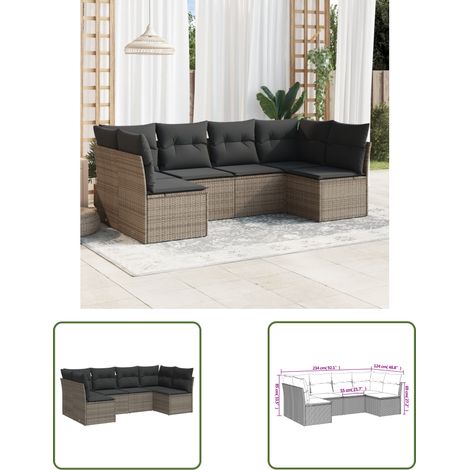 The Living Store 6-tlg. Garten-Sofagarnitur mit Kissen Grau Poly Rattan - Gartensofas - Outdoor Möbel - Lounge Set - Rattan Sofa - Gartenlounge (1/3)
