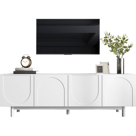 Meuble TV moderne blanc 175 × 38 × 56 cm, étagères réglables, lowboard léger style luxe (1/5)