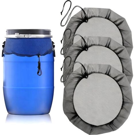 Ensemble de 3 récupérateurs d'eau de pluie noirs, protection de réservoir de 60 cm, filet de collecte en polyester, pour une ouverture de baril de 50 cm maximum, pour balcons, cours et pelouses