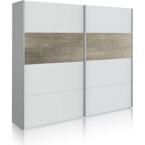 Armario de puertas correderas y grandes dimensiones 180x200 cm Brike Blanco Artik (Blanco Mate) – Roble Alaska (ancho) x 200cm (alto) (1/5)