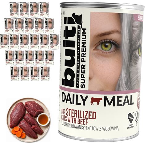 BULTI Repas Quotidien Aliment humide stérilisé pour chat Bœuf Poulet 24 x 400 g (1/2)