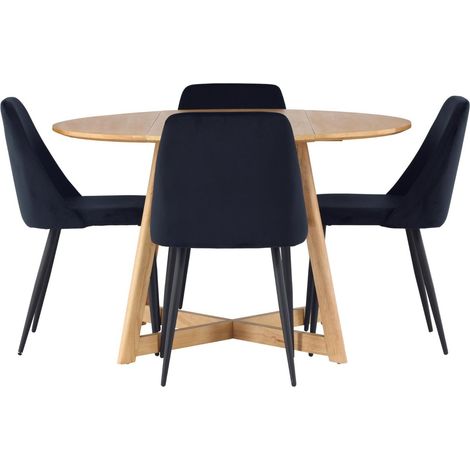 Yakidon Essgruppe Esstisch mit Auszug braun 4 Stühle Velours schwarz. (1/4)