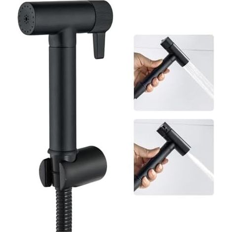 Kit Douchette WC Noir Toilette Laiton Complet avec Pulvérisateur Double Fonction, 1.2m Tuyau de Douche, Support - (1/5)