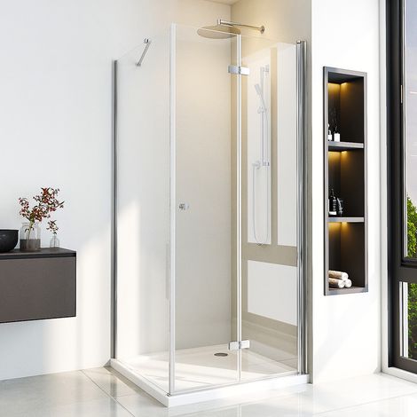 Duschkabine Falttür 100x80 cm Eckeinstieg mit Seitenwand Duschabtrennung Eckeinstieg Drehfalttür Dusche 100cm mit Seitenteil 80cm aus 6mm ESG Sicherheitsglas, Falttüren Duschwand Höhe 185cm (1/5)