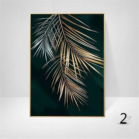 Affiche Murale - Motif Forêt Feuille Dorée Palme - Décoration Murale Sans Cadre Pour Salon Chambre Enfants Bureau - Lot de 3 (1/4)