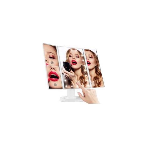 Miroir Lumineux LED 3 Faces à Poser - Miroir Maquillage Triptyque Pliable sur Pied avec Effet Grossissant x2 x3 - Pile ou USB (1/5)
