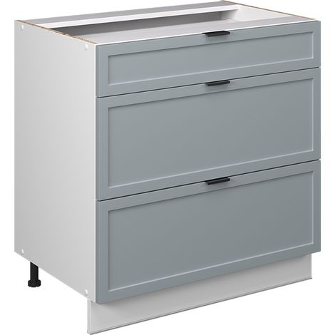 Mobiletto base per cucina Fame-Line, Blu-grigio chiaro, 80 cm con 3 cassetti, senza piano di lavoro, Vicco