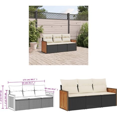 3-tlg. Garten-Sofagarnitur mit Kissen Schwarz Poly Rattan - Gartensofas - Outdoor Möbel - Gartenmöbel Set - Rattan Gartenmöbel - Polyrattan Gartenmöbel - Home & Living (1/3)