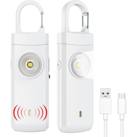 Alarme de sécurité personnelle – Blanche – 130 dB – Flash lumineux – Porte-clés – Autodéfense – Senior (1/5)