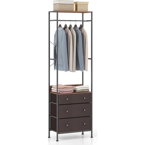GOPLUS Portant à Vêtements avec Tiroirs et Etagères, Porte Manteau Vestiaire en Métal, Penderie Style Industriel pour l’Entrée, Chambre, Dressing 55 x 28 x 176 cm(Noir, Marron) (1/5)