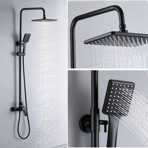 Auralum Colonna Doccia Miscelatore Nero con 190x292mm Soffione e Doccetta,Regolabile In Altezza 900-1240mm (1/5)