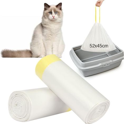 40 Cat Litter Bags, 52 x 45 cm Litter Bin Bags with Drawstrings, Cat Litter Bags Thick Leak-Proof, Tear-Proof for Small and Medium Litter Trays (1/5)
