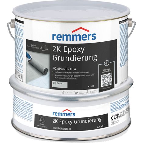 Remmers 2K Epoxy Grundierung, lichtgrau, 2,5 Liter, Haftvermittler, für mineralische Untergründe, auch für Garagen geeignet, sehr gute Haftung