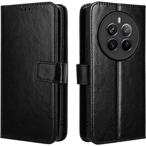 Custodia a libro per Realme 12 Pro 5G / 12 Pro+ 5G, modello Crazy Horse, colore nero. (1/4)