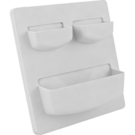 [Porte-caddie mural] PP  21.5x21.5 cm Gris clair  Boîte de rangement pour salle de bain, cuisine et bureau, design élégant, avec double face adhésive (1/5)