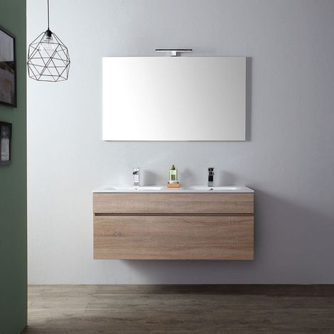 Mueble De Baño De 120 Cm Con Doble Lavabo En Roble Y Sole Bien De Pared