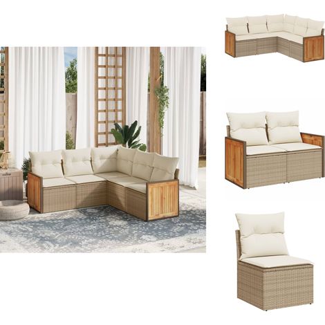 5-tlg. Garten-Sofagarnitur mit Kissen Beige Poly Rattan - Gartenmöbel - Rattan Möbel - Lounge Set - Esszimmergarnitur - Terrassenmöbel (1/5)
