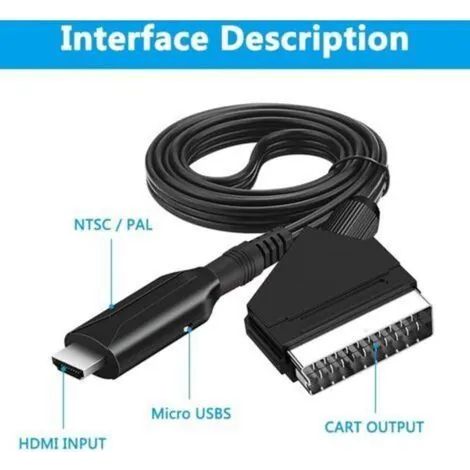 Convertisseur SCART vers HDMI, câble SCART vers HDMI, adaptateur SCART vers HDMI, convertisseur SCART vers HDMI avec câble d'entrée SCART et port de sortie HDMI, pour moniteur TV, projecteur, décodeur (1/3)