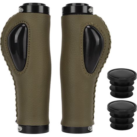 Poignées de Vélo en Similicuir avec Coussinets en Silicone Liquide - Absorbe les Chocs, Accessoire Vélo Vert Olive (1/5)