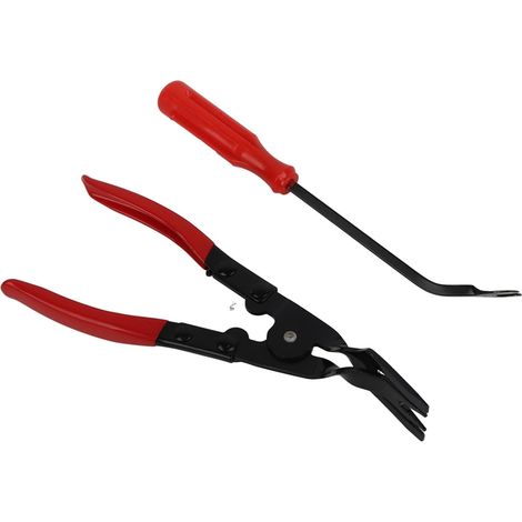 Pince à Clip de Retrait de Panneau de Porte Ensemble d'outils de Retrait de Garniture de Voiture en Acier 2 Pièces Embouts Coudés à Mâchoire Large Poignée Confortable pour le Travail de Clip (1/5)