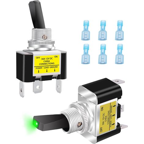 2 pièces LED vert interrupteur à bascule 12V 30A SPST ON/OFF 3 bornes,Interrupteur à Levier lumineux,avec borne FDFN2-250 ASW-07D-2-G-DZ (1/5)