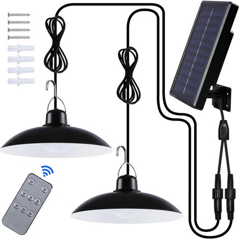 Lustre solaire d'extérieur à double tête, blanc, étanche IP65, avec télécommande, pour jardin/pergola/balcon/terrasse (1/5)