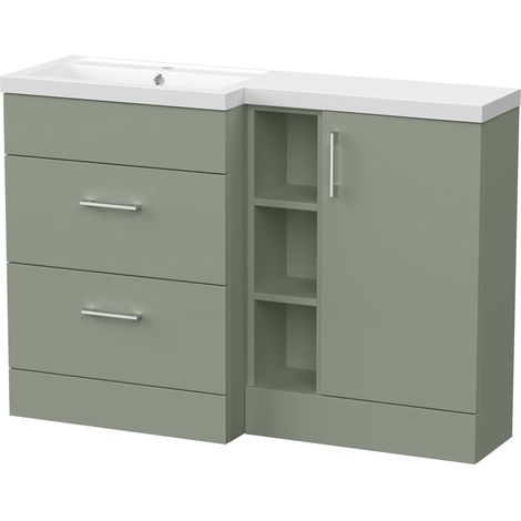 Wichnor Floor Standing 1 Door, 2 Drawer Vanity Basin Unit with Open Shelf and Polymarble Basin, 1200mm, Left Hand, Fern Green
