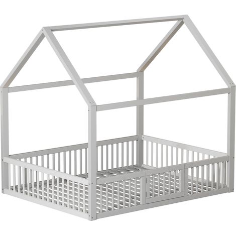 Kinder-Hausbett 140 x 200 cm aus Kiefer und MDF mit Tür, Weiß (1/5)