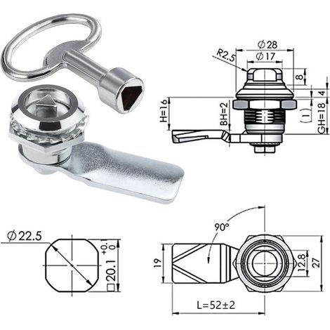 Serrures triangulaires pour coffrets de compteurs d'électricité et de gaz avec clé triangulaire pour armoire à cames (Argent - 2 pièces) (1/3)