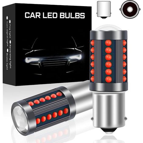 2 pièces rouge 1156 BA15S ampoules LED P21W frein feu de recul 36SMD mise à niveau puces COB 500LM LED feu de position de secours pour voiture véhicule 12V (1/5)