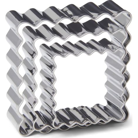 patisse 13707 - Assortimento di 3 taglierine quadrate e seghettate per biscotti tipo torte piccolo burro - acciaio inox - 3 misure: 3,5 cm/4,5 cm/5,5 cm
